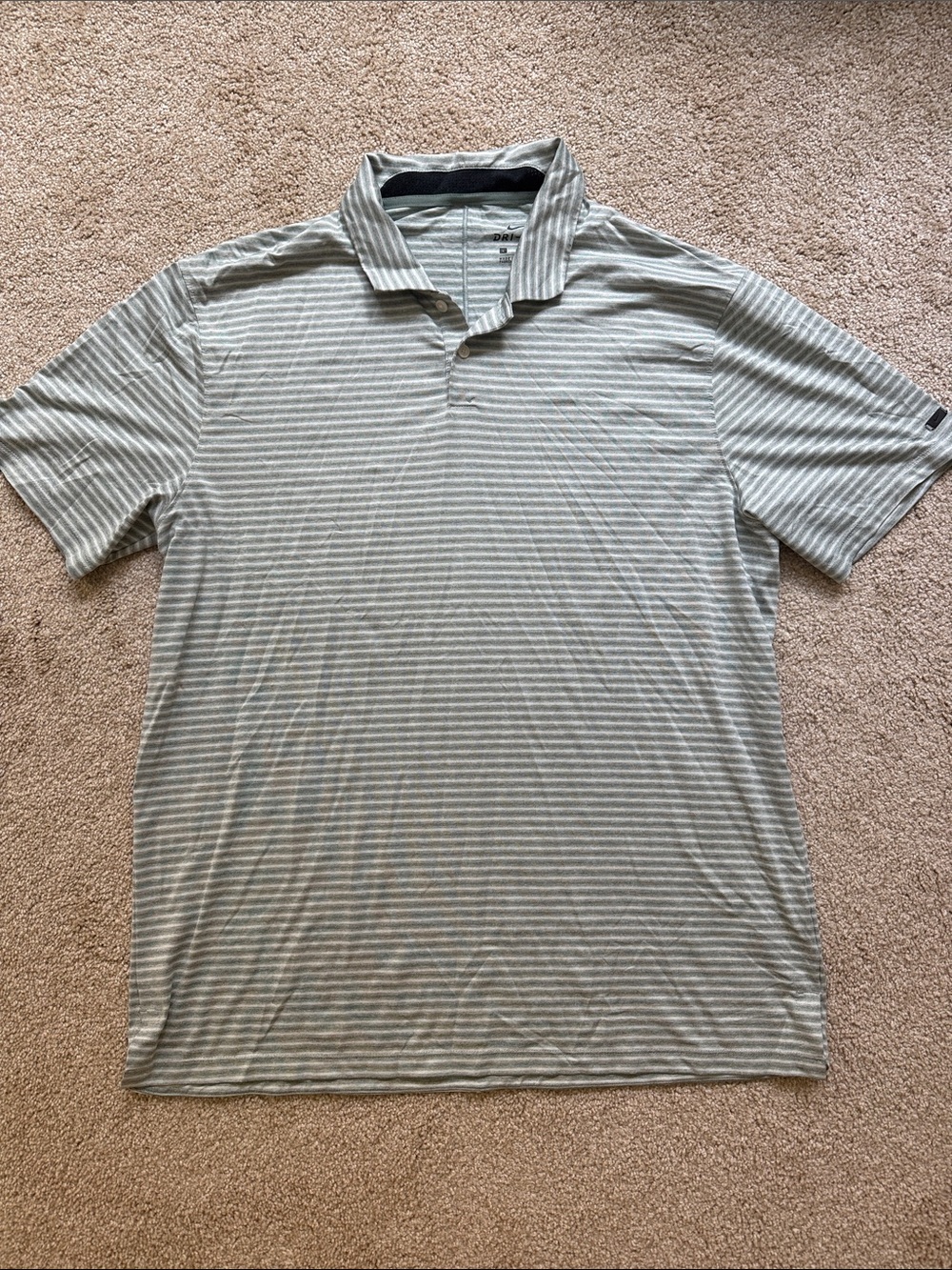 Nike Dri Fit Grey and White Striped Golf Tshirt Size L